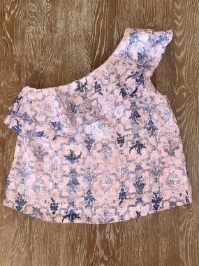 Isabel Marant Etoile one shoulder linen ruffled pink/denim blue top Size FR40/8